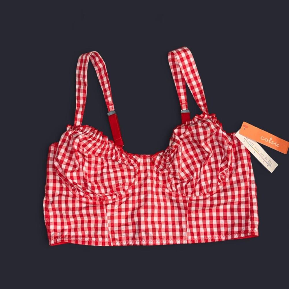 Colsie Red White Gingham Smocked Back Crop Top XL New With Tags
